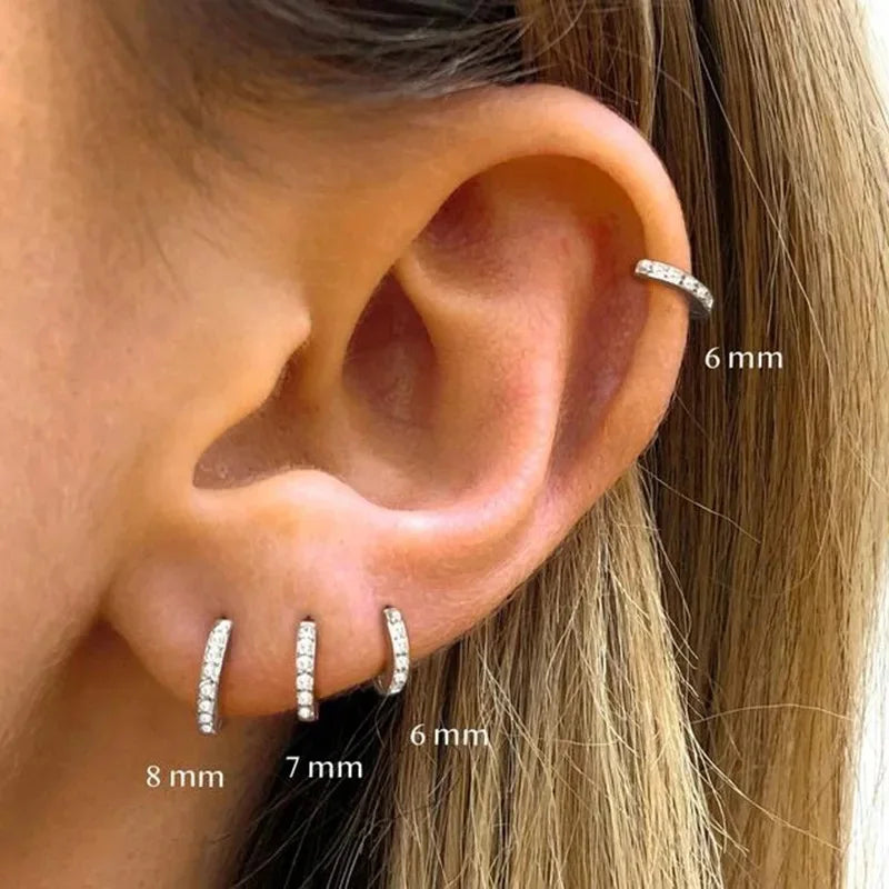 Stainless Steel Zirconia Huggie Hoop Earrings, 1 Pair